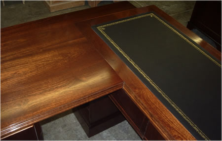 Black Leather Top Desk with a Mahogany Return